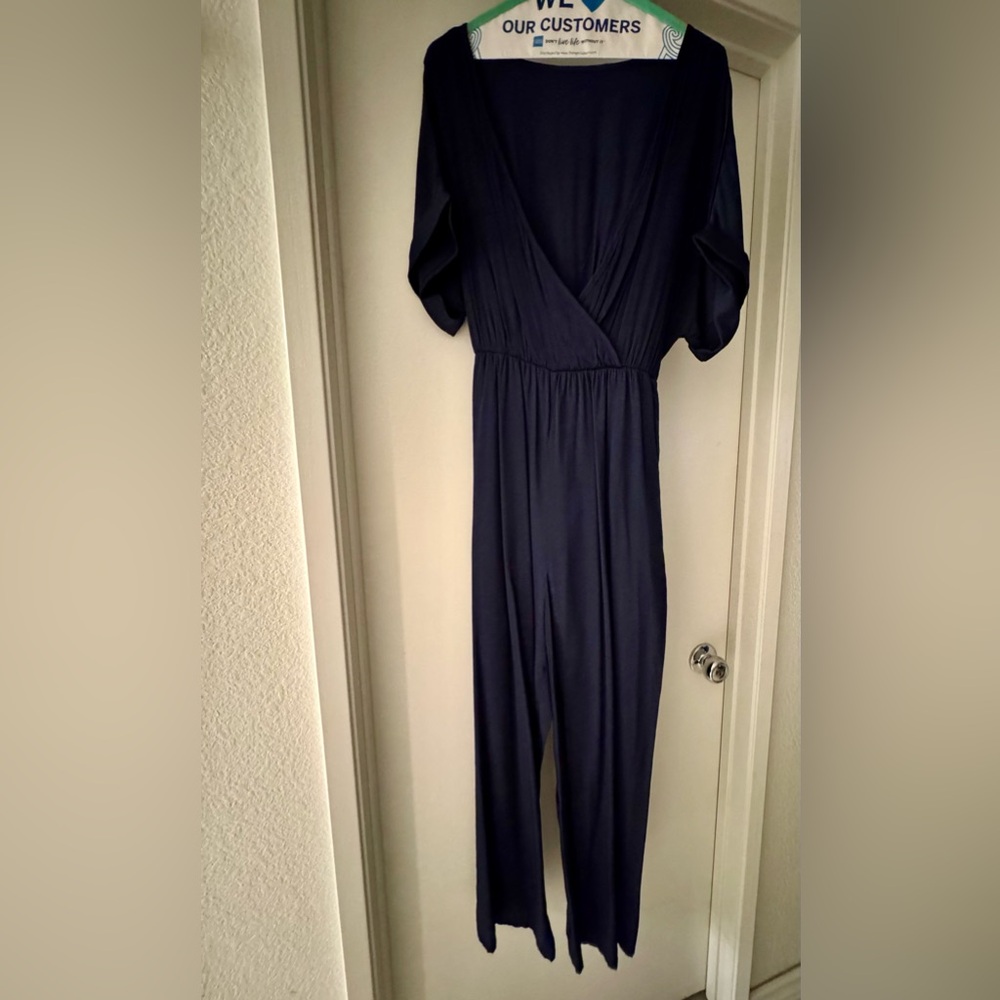 SHEIN Deep Blue V-Neck Jumpsuit